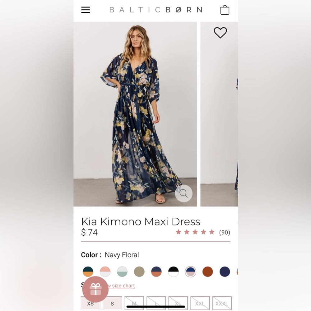 Worn Once Baltic Born Kia Kimono Maxi Navy Printed Dress - Size L